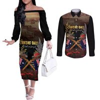 Australia - New Zealand ANZAC Couples Matching Off The Shoulder Long Sleeve Dress and Long Sleeve Button Shirt Gallipoli ANZAC Cove Landing LT7 Black - Polynesian Pride