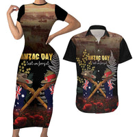 Australia - New Zealand ANZAC Couples Matching Short Sleeve Bodycon Dress and Hawaiian Shirt Gallipoli ANZAC Cove Landing LT7 Black - Polynesian Pride
