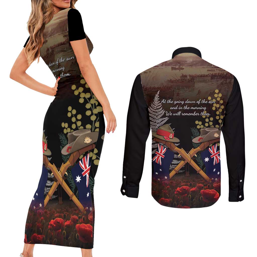 Australia - New Zealand ANZAC Couples Matching Short Sleeve Bodycon Dress and Long Sleeve Button Shirt Gallipoli ANZAC Cove Landing LT7 - Polynesian Pride