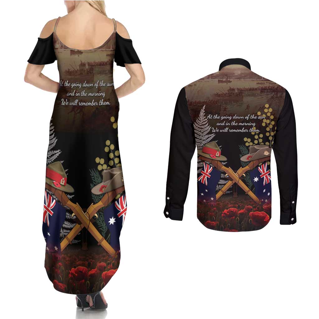 Australia - New Zealand ANZAC Couples Matching Summer Maxi Dress and Long Sleeve Button Shirt Gallipoli ANZAC Cove Landing LT7 - Polynesian Pride