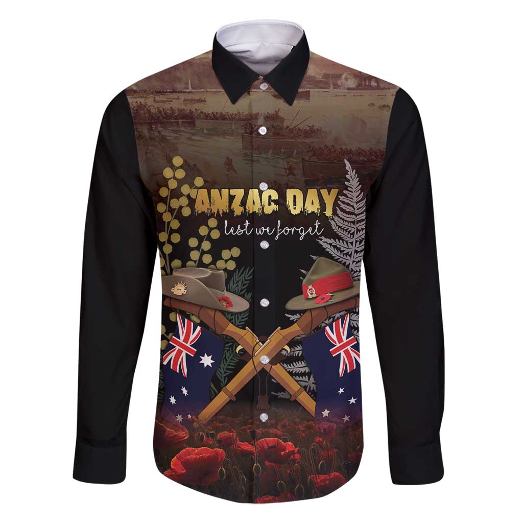 Australia - New Zealand ANZAC Family Matching Mermaid Dress and Hawaiian Shirt Gallipoli ANZAC Cove Landing LT7 Dad's Shirt - Long Sleeve Black - Polynesian Pride