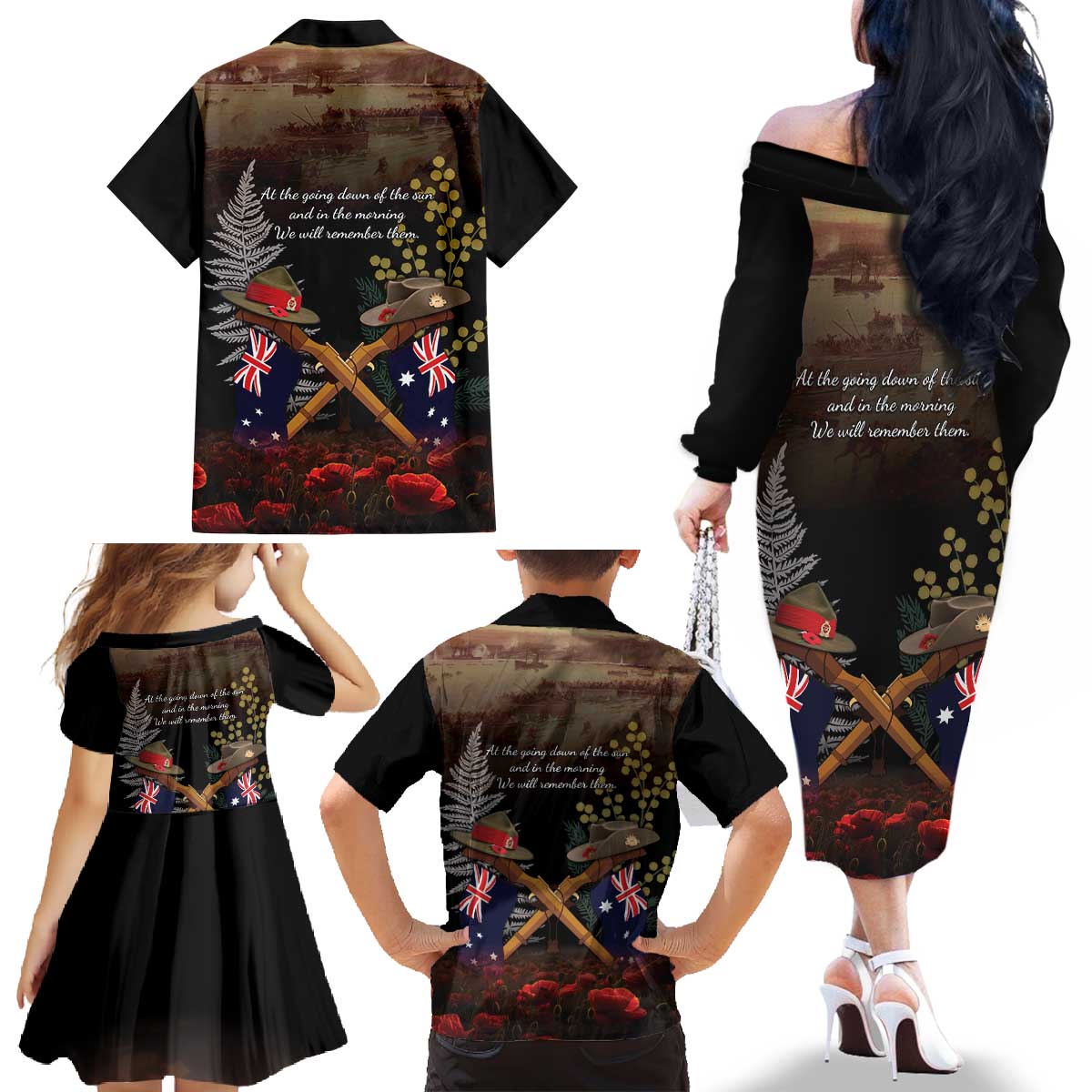 Australia - New Zealand ANZAC Family Matching Off The Shoulder Long Sleeve Dress and Hawaiian Shirt Gallipoli ANZAC Cove Landing LT7 - Polynesian Pride
