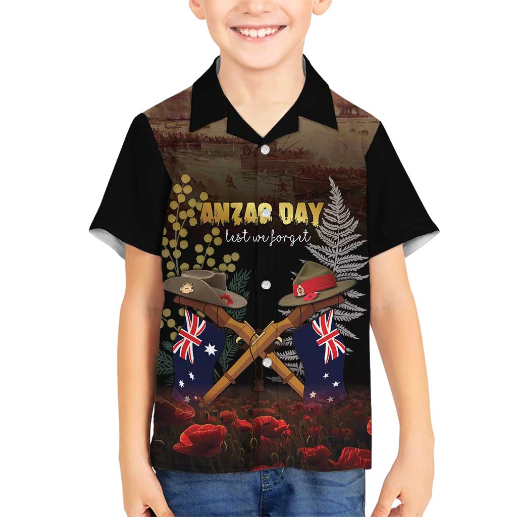 Australia - New Zealand ANZAC Family Matching Off Shoulder Maxi Dress and Hawaiian Shirt Gallipoli ANZAC Cove Landing LT7 Son's Shirt Black - Polynesian Pride