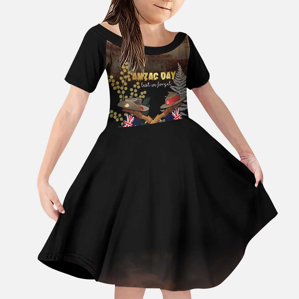 Australia - New Zealand ANZAC Family Matching Puletasi and Hawaiian Shirt Gallipoli ANZAC Cove Landing LT7 Daughter's Dress Black - Polynesian Pride