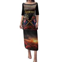 Australia - New Zealand ANZAC Family Matching Puletasi and Hawaiian Shirt Gallipoli ANZAC Cove Landing LT7 Mom's Dress Black - Polynesian Pride