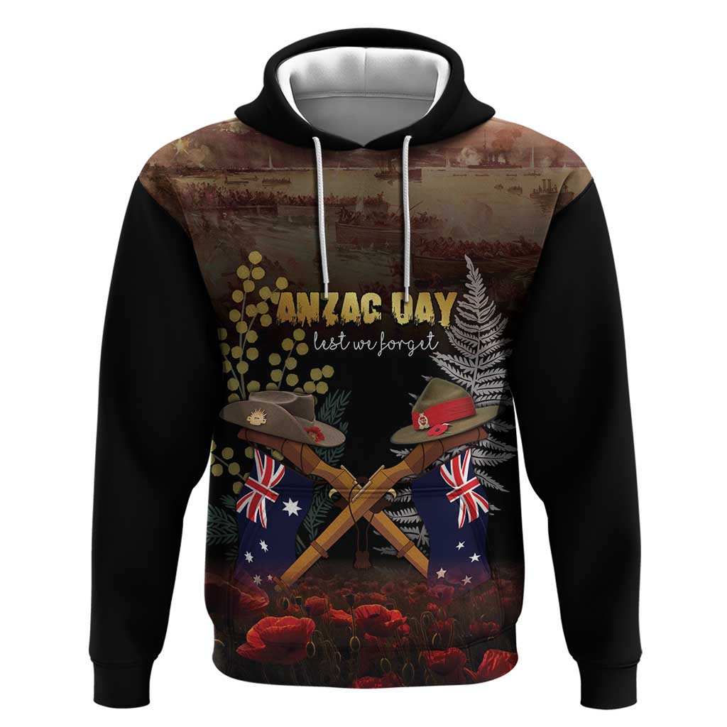 Australia - New Zealand ANZAC Hoodie Gallipoli ANZAC Cove Landing LT7 Pullover Hoodie Black - Polynesian Pride