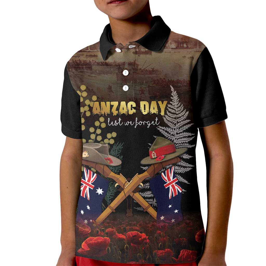 Australia - New Zealand ANZAC Kid Polo Shirt Gallipoli ANZAC Cove Landing LT7 Kid Black - Polynesian Pride