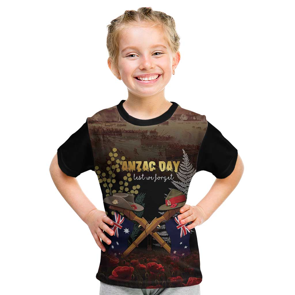 Australia - New Zealand ANZAC Kid T Shirt Gallipoli ANZAC Cove Landing LT7 Black - Polynesian Pride