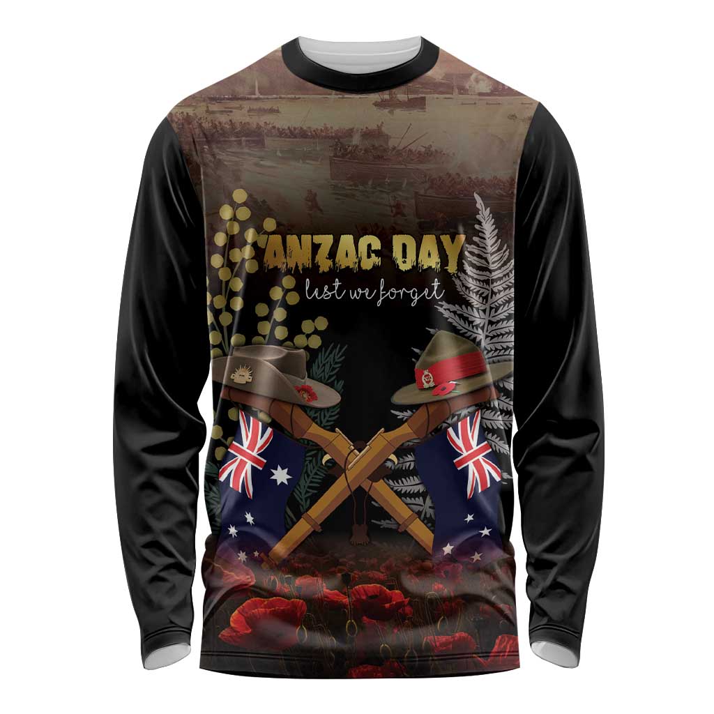 Australia - New Zealand ANZAC Long Sleeve Shirt Gallipoli ANZAC Cove Landing LT7 Unisex Black - Polynesian Pride