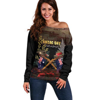 Australia - New Zealand ANZAC Off Shoulder Sweater Gallipoli ANZAC Cove Landing LT7 Women Black - Polynesian Pride