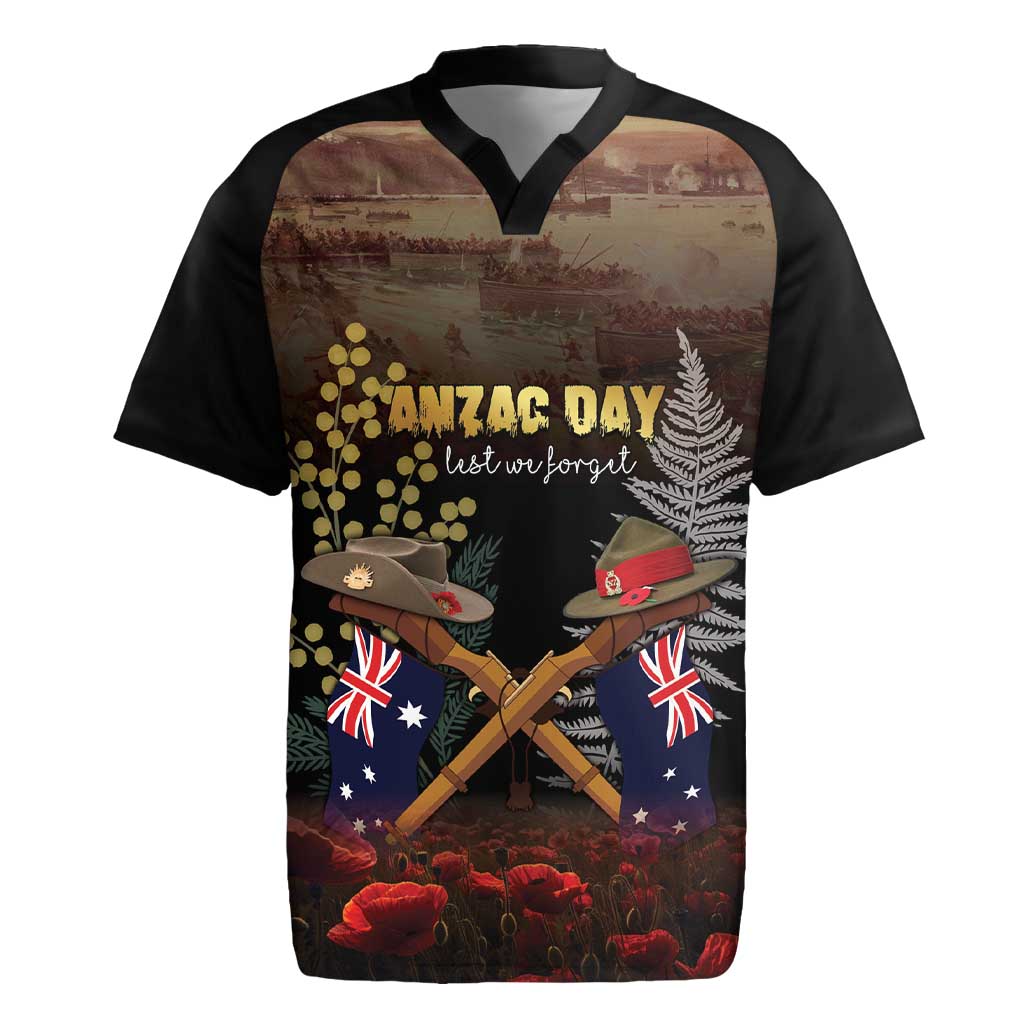 Australia - New Zealand ANZAC Rugby Jersey Gallipoli ANZAC Cove Landing LT7 Black - Polynesian Pride