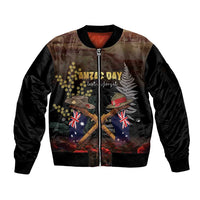 Australia - New Zealand ANZAC Sleeve Zip Bomber Jacket Gallipoli ANZAC Cove Landing LT7 Unisex Black - Polynesian Pride