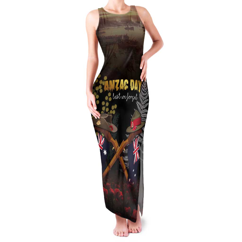 Australia - New Zealand ANZAC Tank Maxi Dress Gallipoli ANZAC Cove Landing LT7 Women Black - Polynesian Pride