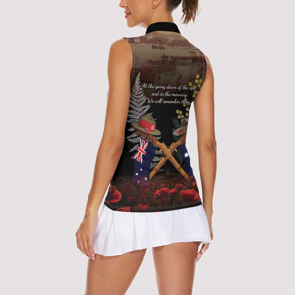 Australia - New Zealand ANZAC Women Sleeveless Polo Shirt Gallipoli ANZAC Cove Landing LT7 - Polynesian Pride