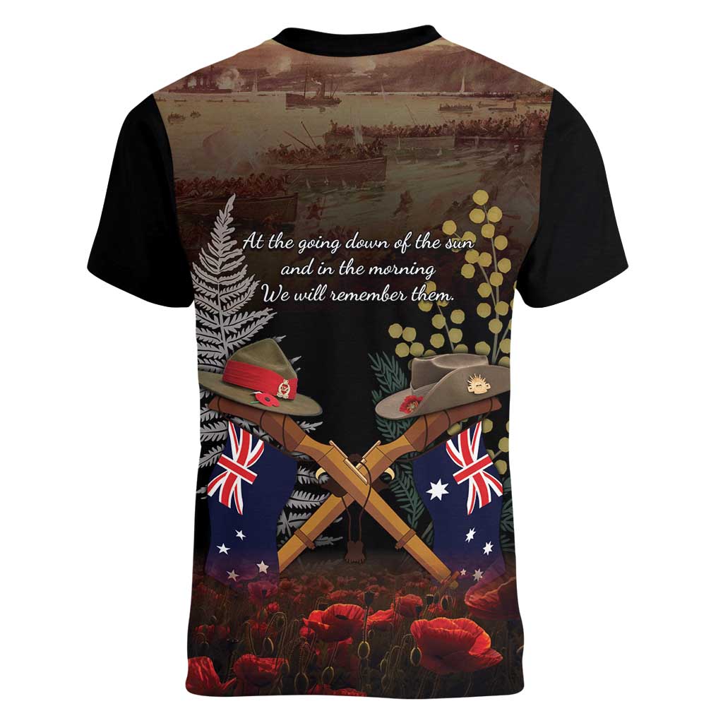 Australia - New Zealand ANZAC Women V-Neck T-Shirt Gallipoli ANZAC Cove Landing LT7 - Polynesian Pride