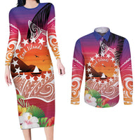 Kia Orana Cook Islands Couples Matching Long Sleeve Bodycon Dress and Long Sleeve Button Shirt Sunset Dream LT7 Art - Polynesian Pride