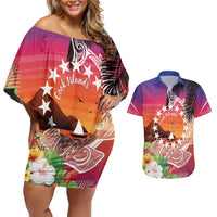Kia Orana Cook Islands Couples Matching Off Shoulder Short Dress and Hawaiian Shirt Sunset Dream LT7 Art - Polynesian Pride