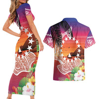 Kia Orana Cook Islands Couples Matching Short Sleeve Bodycon Dress and Hawaiian Shirt Sunset Dream LT7 - Polynesian Pride