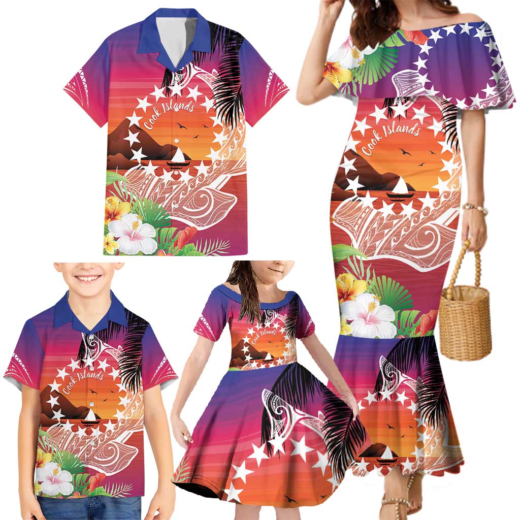 Kia Orana Cook Islands Family Matching Mermaid Dress and Hawaiian Shirt Sunset Dream LT7 - Polynesian Pride
