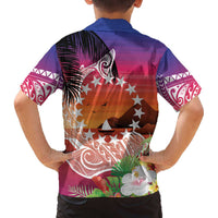 Kia Orana Cook Islands Family Matching Off The Shoulder Long Sleeve Dress and Hawaiian Shirt Sunset Dream LT7 - Polynesian Pride