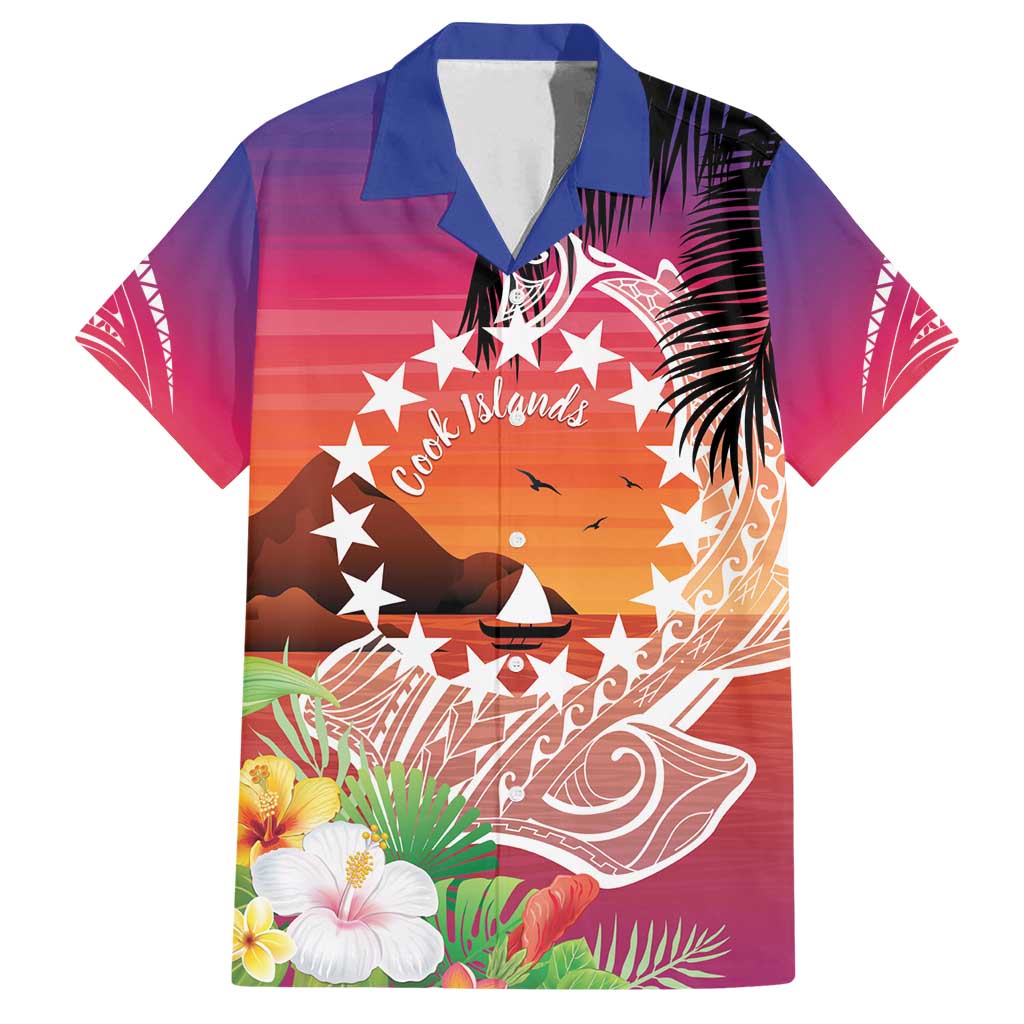Kia Orana Cook Islands Family Matching Off Shoulder Maxi Dress and Hawaiian Shirt Sunset Dream LT7 Dad's Shirt - Short Sleeve Art - Polynesian Pride
