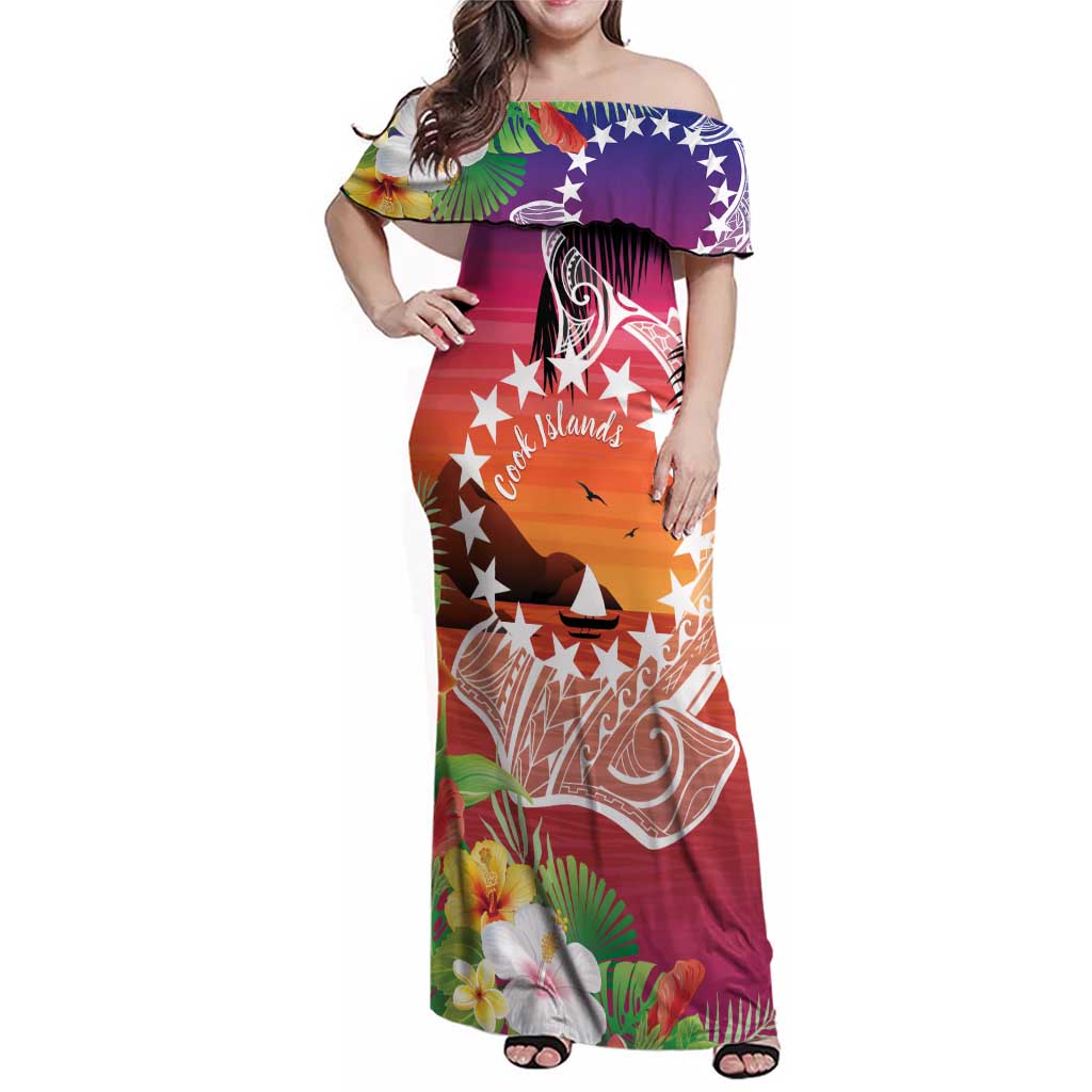 Kia Orana Cook Islands Family Matching Off Shoulder Maxi Dress and Hawaiian Shirt Sunset Dream LT7 Mom's Dress Art - Polynesian Pride