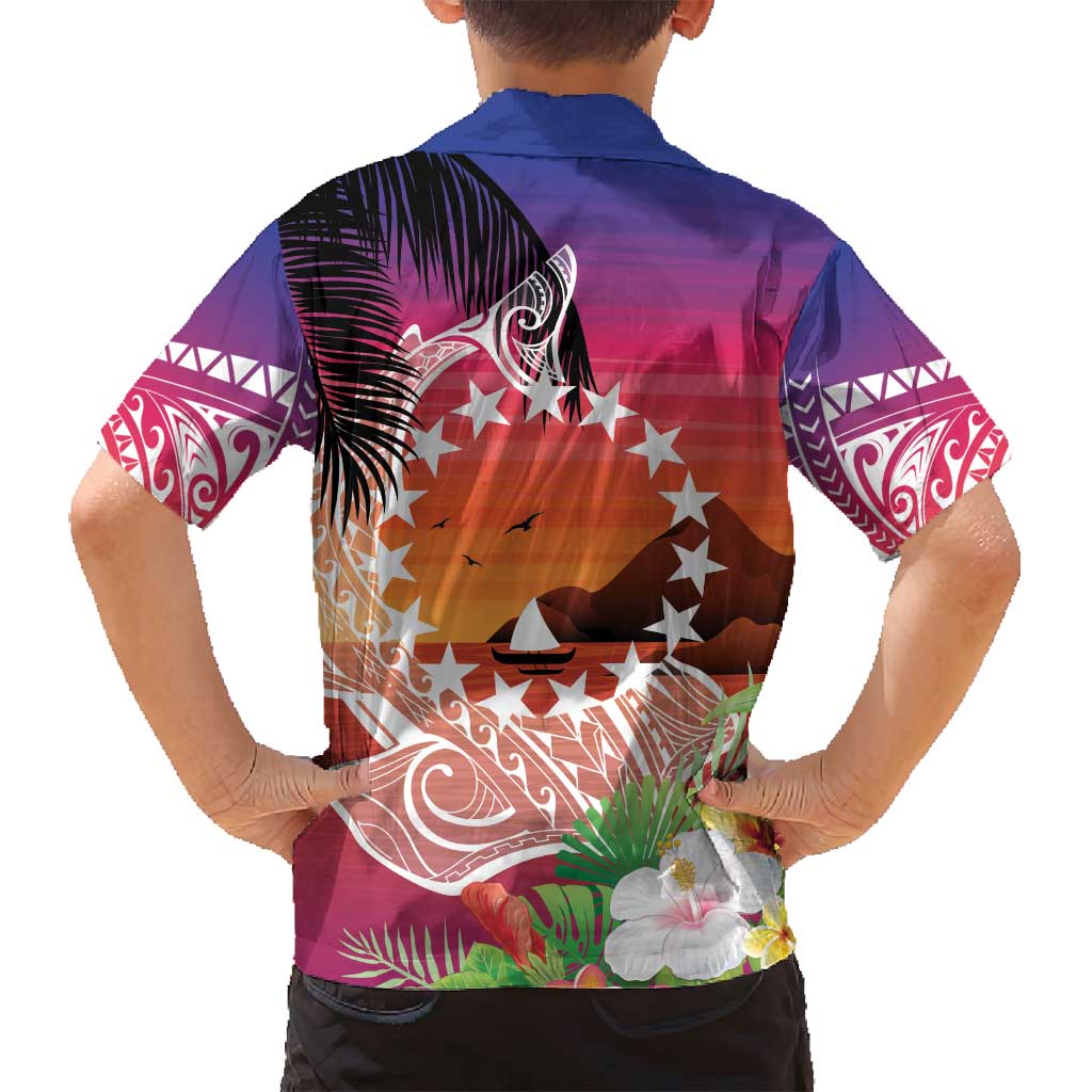 Kia Orana Cook Islands Family Matching Off Shoulder Short Dress and Hawaiian Shirt Sunset Dream LT7 - Polynesian Pride