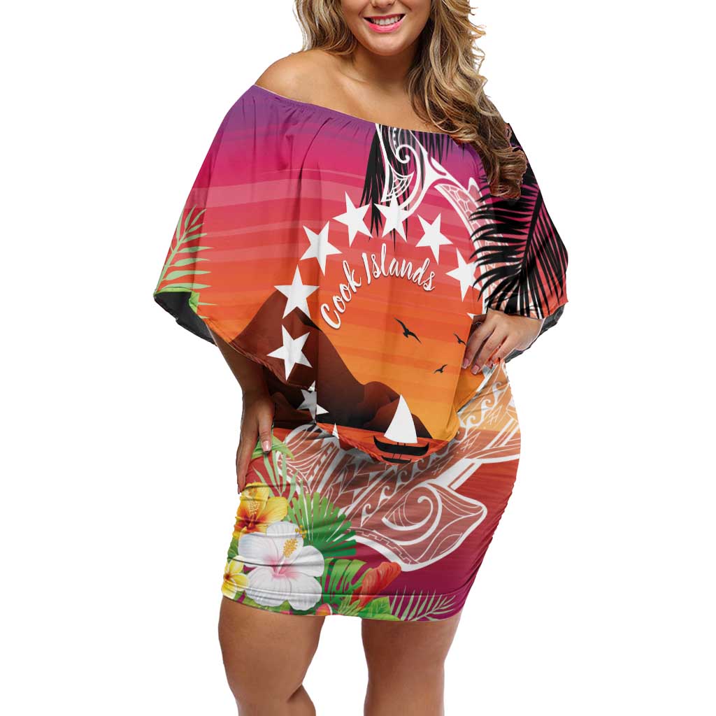 Kia Orana Cook Islands Family Matching Off Shoulder Short Dress and Hawaiian Shirt Sunset Dream LT7 Mom's Dress Art - Polynesian Pride