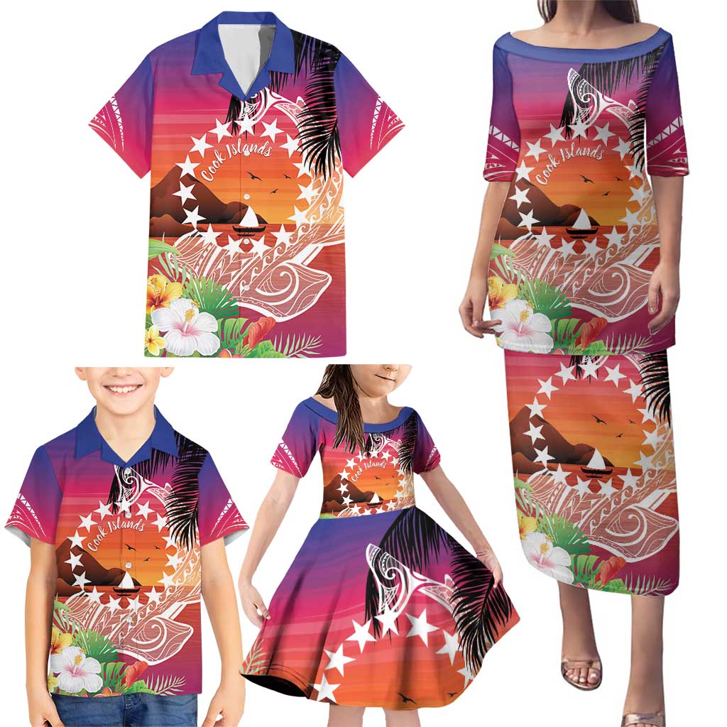 Kia Orana Cook Islands Family Matching Puletasi and Hawaiian Shirt Sunset Dream LT7 - Polynesian Pride