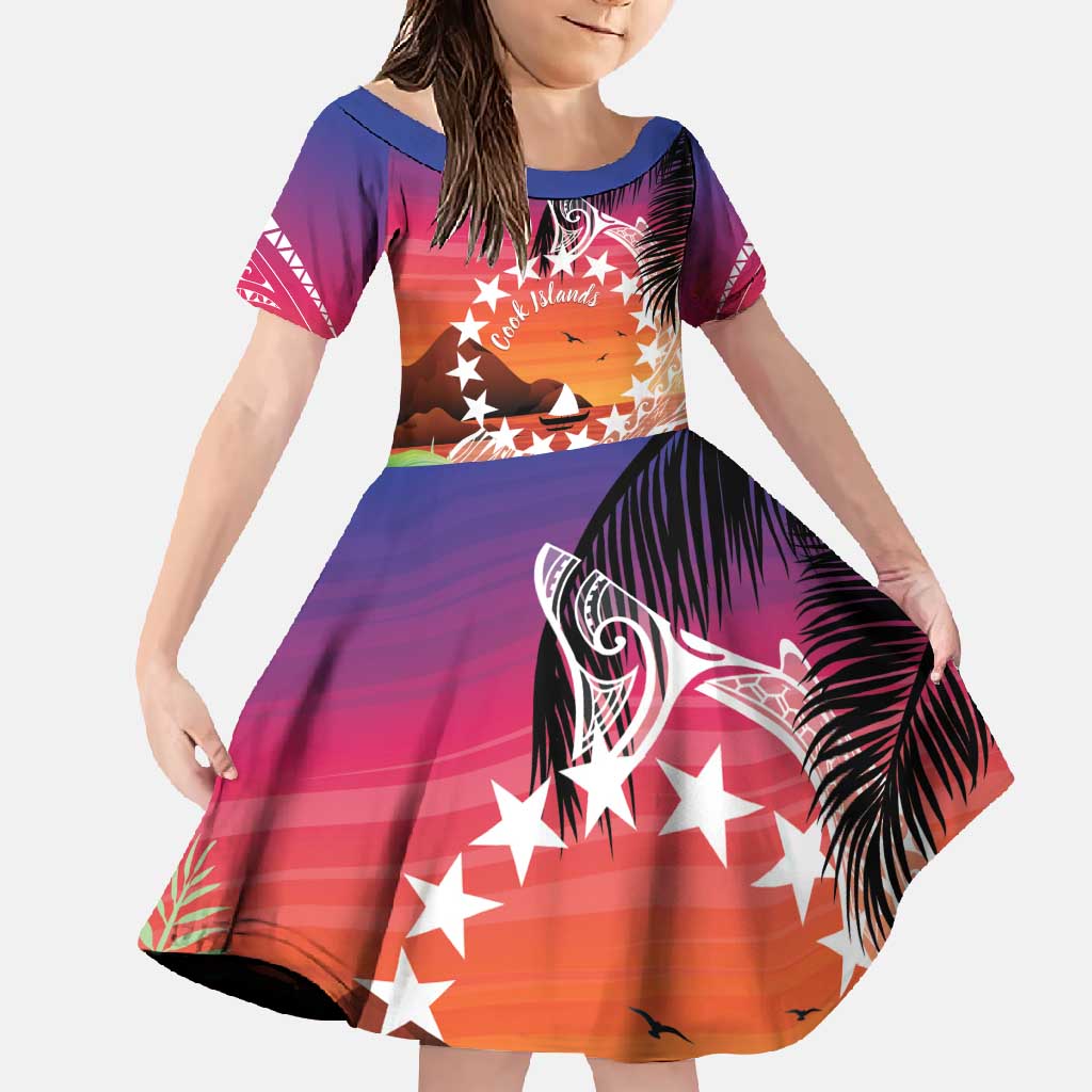 Kia Orana Cook Islands Family Matching Short Sleeve Bodycon Dress and Hawaiian Shirt Sunset Dream LT7 Daughter's Dress Art - Polynesian Pride