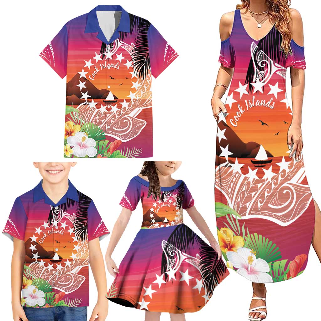 Kia Orana Cook Islands Family Matching Summer Maxi Dress and Hawaiian Shirt Sunset Dream LT7 - Polynesian Pride