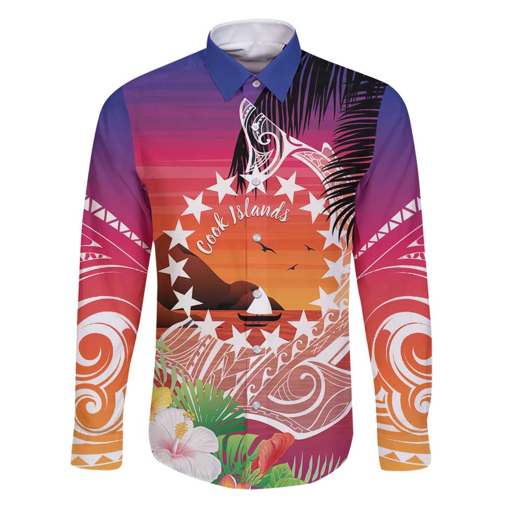Kia Orana Cook Islands Family Matching Summer Maxi Dress and Hawaiian Shirt Sunset Dream LT7 Dad's Shirt - Long Sleeve Art - Polynesian Pride