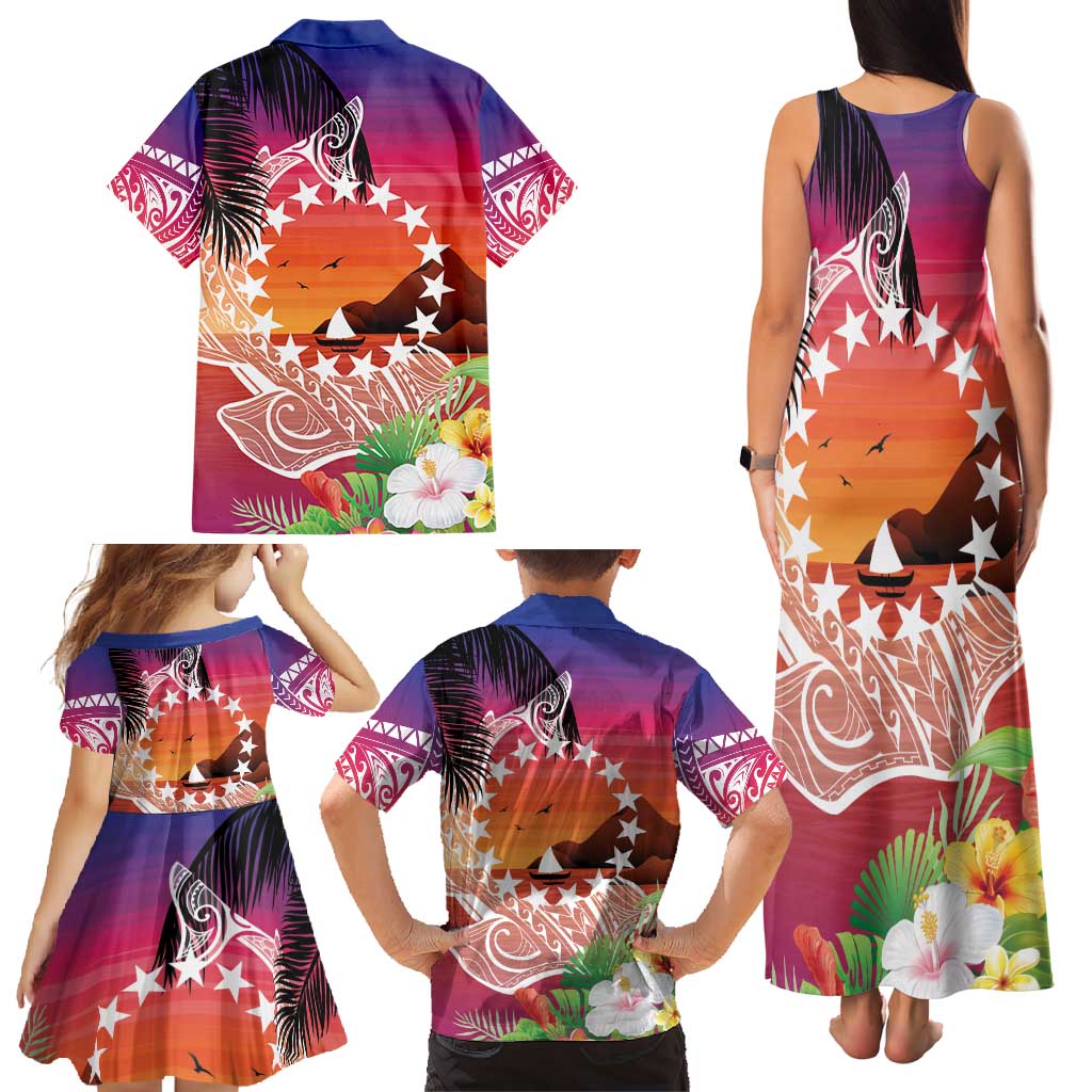 Kia Orana Cook Islands Family Matching Tank Maxi Dress and Hawaiian Shirt Sunset Dream LT7 - Polynesian Pride