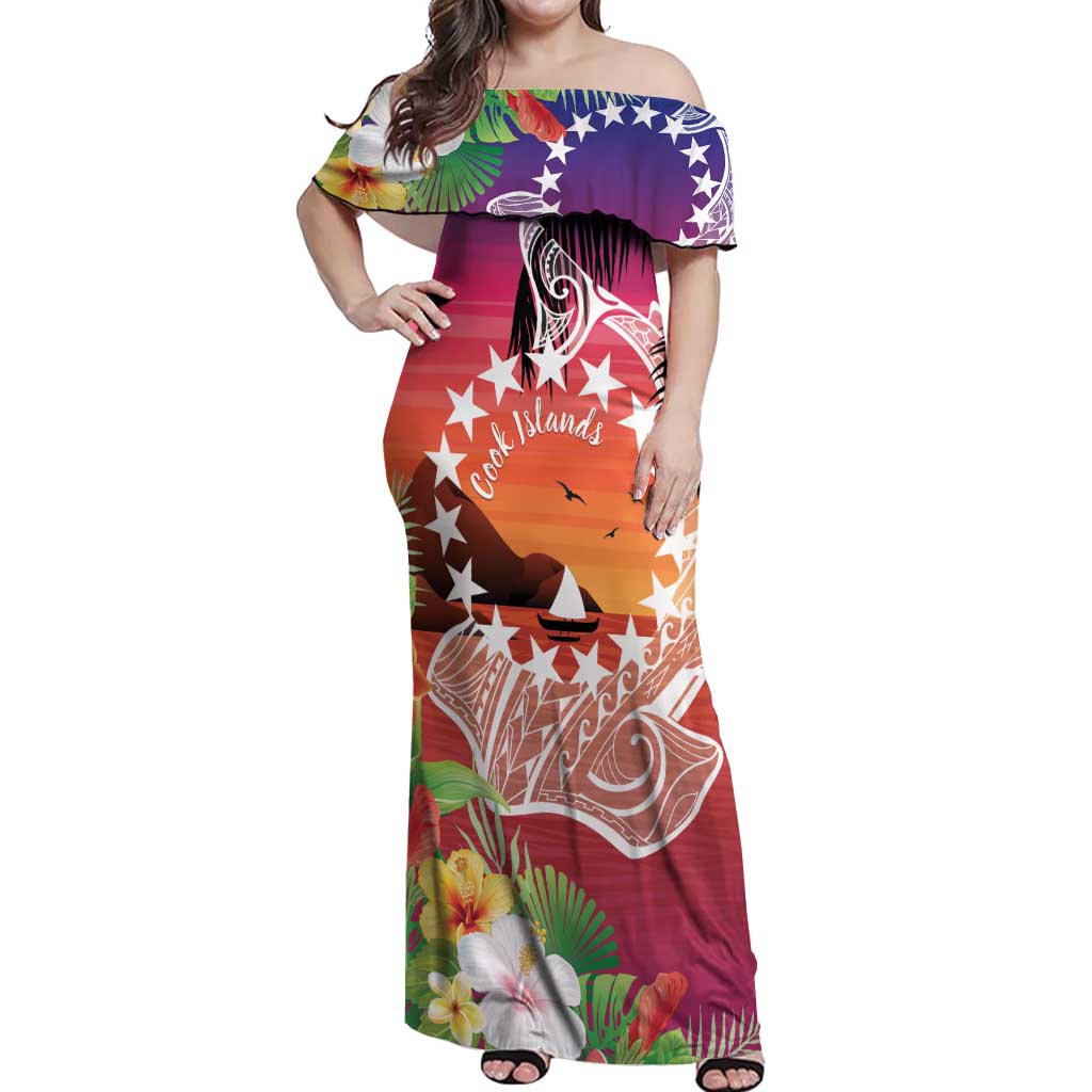 Kia Orana Cook Islands Off Shoulder Maxi Dress Sunset Dream LT7 Women Art - Polynesian Pride