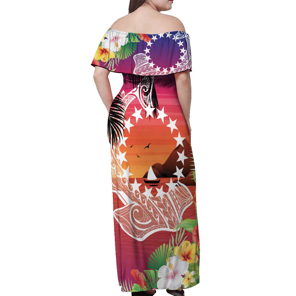 Kia Orana Cook Islands Off Shoulder Maxi Dress Sunset Dream LT7 - Polynesian Pride