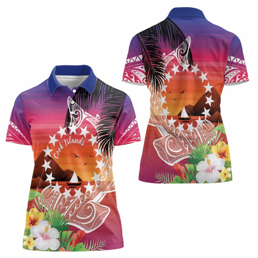 Kia Orana Cook Islands Women Polo Shirt Sunset Dream LT7 - Polynesian Pride
