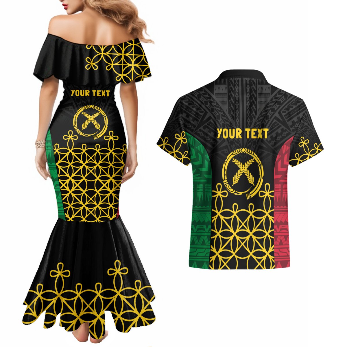 Vanuatu Indipendens Dei Couples Matching Mermaid Dress and Hawaiian Shirt Tribal Sand Drawing LT7 - Polynesian Pride
