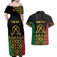 Vanuatu Indipendens Dei Couples Matching Off Shoulder Maxi Dress and Hawaiian Shirt Tribal Sand Drawing