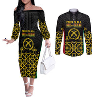 Vanuatu Indipendens Dei Couples Matching Off The Shoulder Long Sleeve Dress and Long Sleeve Button Shirt Tribal Sand Drawing LT7 Colorful - Polynesian Pride