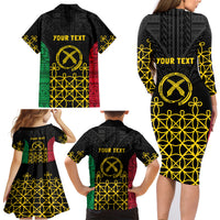 Vanuatu Indipendens Dei Family Matching Long Sleeve Bodycon Dress and Hawaiian Shirt Tribal Sand Drawing LT7 - Polynesian Pride