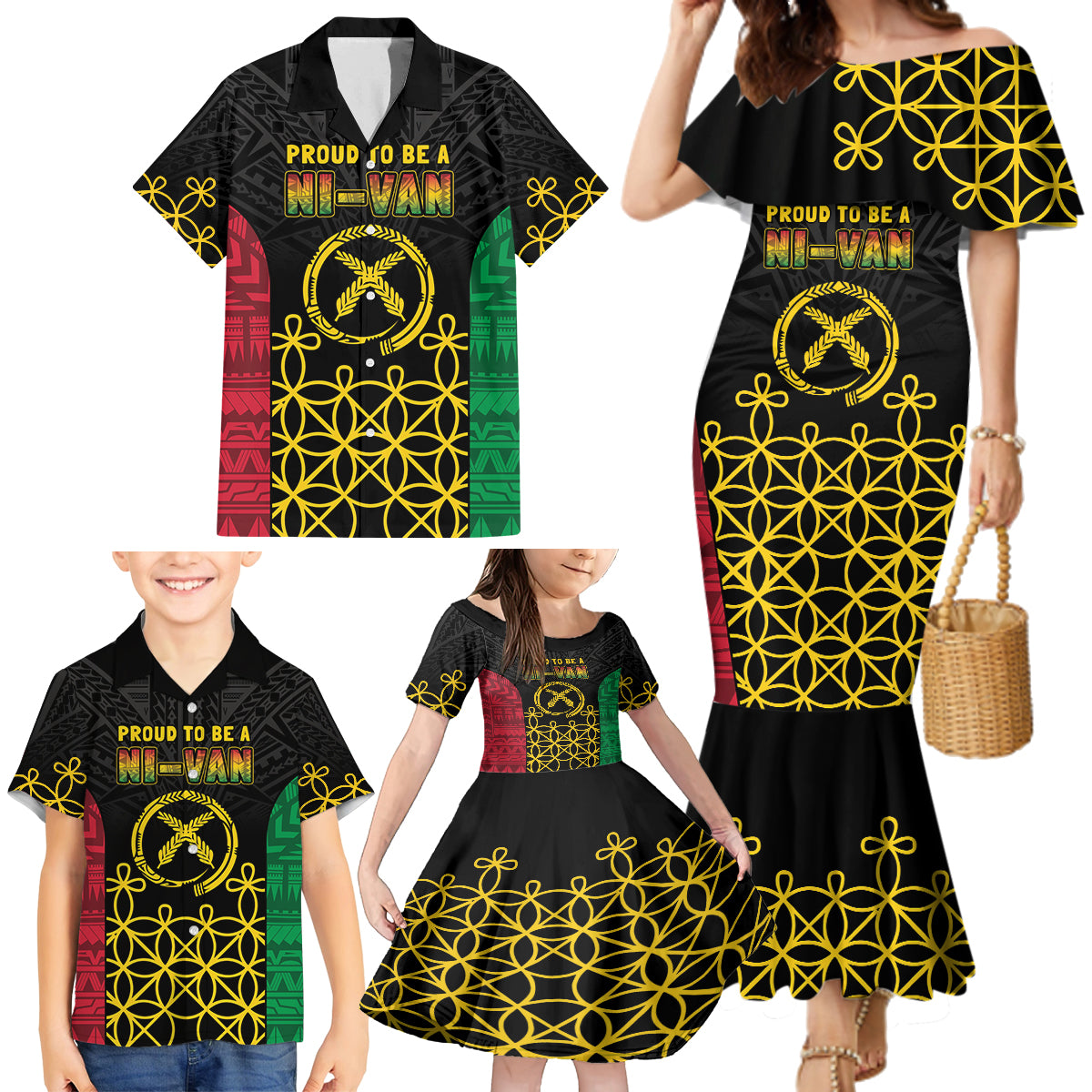 Vanuatu Indipendens Dei Family Matching Mermaid Dress and Hawaiian Shirt Tribal Sand Drawing LT7 - Polynesian Pride
