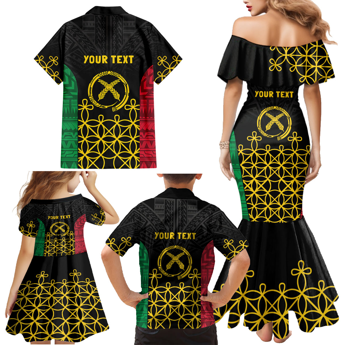 Vanuatu Indipendens Dei Family Matching Mermaid Dress and Hawaiian Shirt Tribal Sand Drawing LT7 - Polynesian Pride