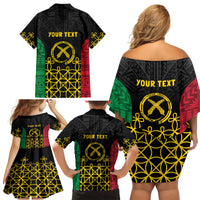 Vanuatu Indipendens Dei Family Matching Off Shoulder Short Dress and Hawaiian Shirt Tribal Sand Drawing LT7 - Polynesian Pride