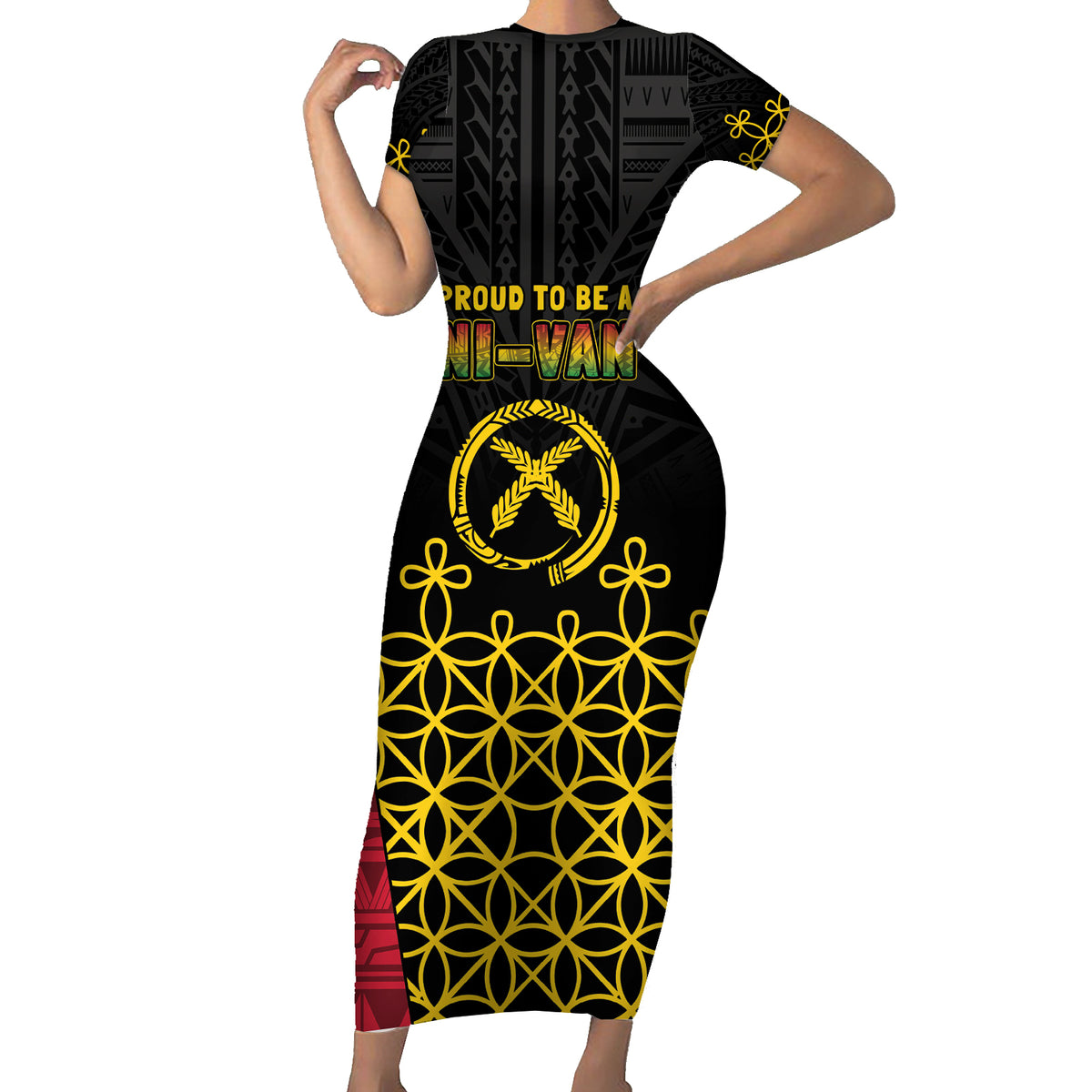 Vanuatu Indipendens Dei Short Sleeve Bodycon Dress Tribal Sand Drawing
