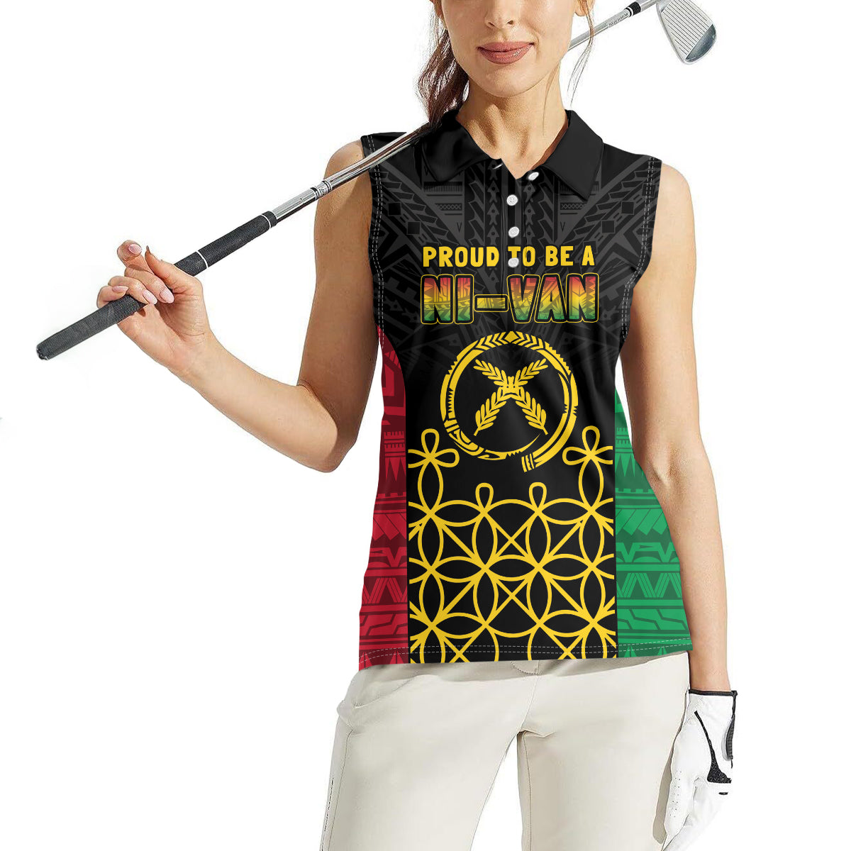 Vanuatu Indipendens Dei Women Sleeveless Polo Shirt Tribal Sand Drawing