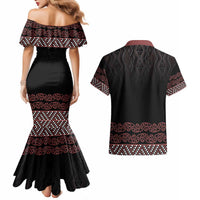 Maori Taniko Patterns Couples Matching Mermaid Dress and Hawaiian Shirt Brown Niho Taniwha Mix Paatiki Motifs LT7 - Polynesian Pride