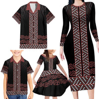 Maori Taniko Patterns Family Matching Long Sleeve Bodycon Dress and Hawaiian Shirt Brown Niho Taniwha Mix Paatiki Motifs LT7 - Polynesian Pride