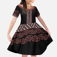Maori Taniko Patterns Family Matching Mermaid Dress and Hawaiian Shirt Brown Niho Taniwha Mix Paatiki Motifs LT7 Daughter's Dress Brown - Polynesian Pride