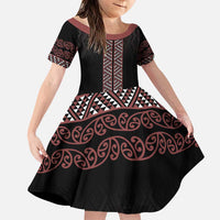 Maori Taniko Patterns Family Matching Puletasi and Hawaiian Shirt Brown Niho Taniwha Mix Paatiki Motifs LT7 Daughter's Dress Brown - Polynesian Pride