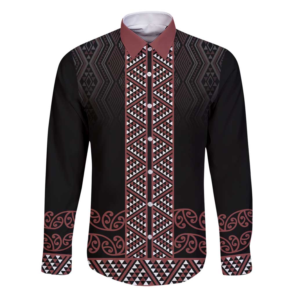 Maori Taniko Patterns Family Matching Short Sleeve Bodycon Dress and Hawaiian Shirt Brown Niho Taniwha Mix Paatiki Motifs LT7 Dad's Shirt - Long Sleeve Brown - Polynesian Pride